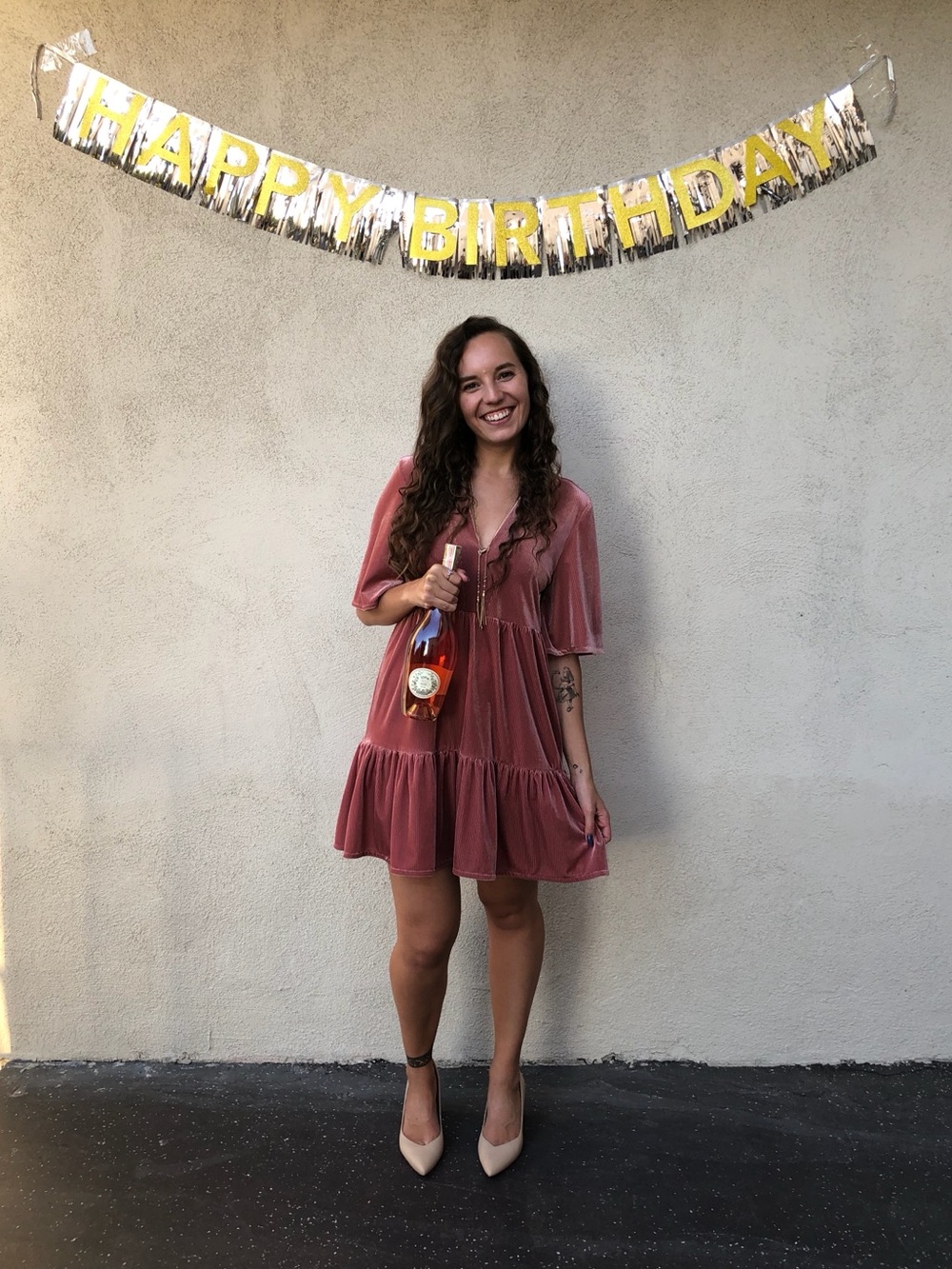Zara Rose Velvet V-Neck Tiered Mini Dress